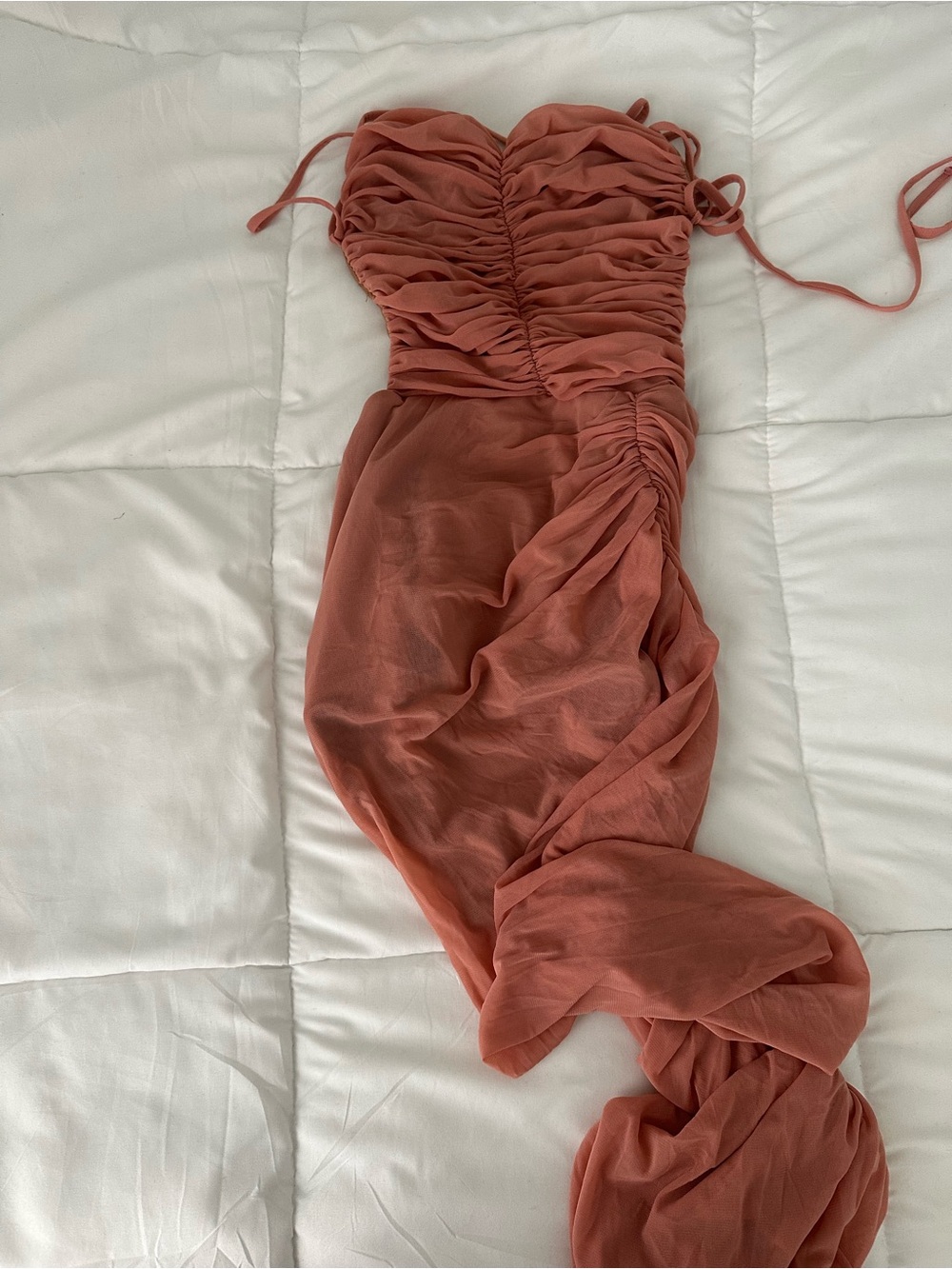 Michael Costello Strapless Ruched Maxi Dress in Terracotta